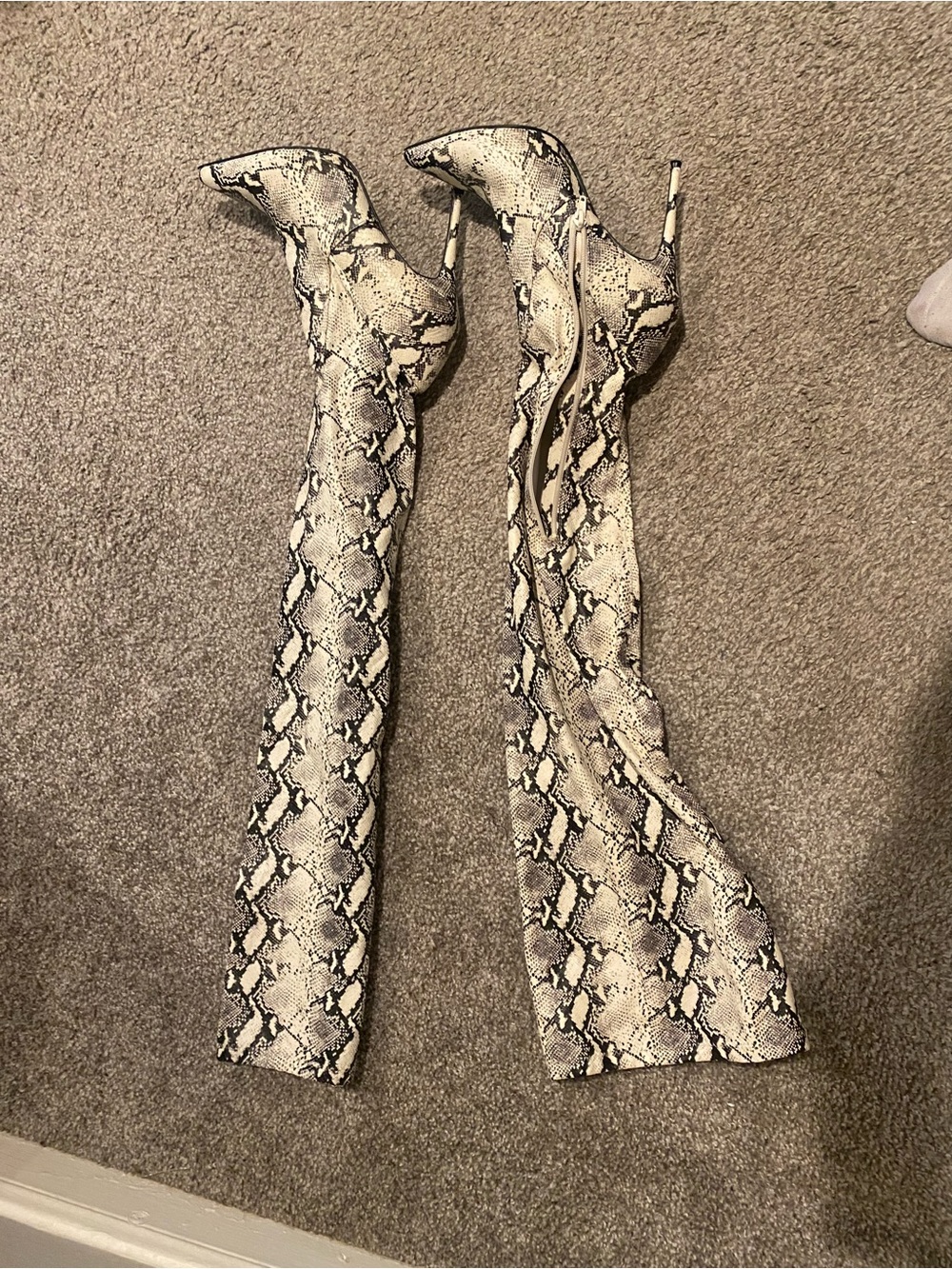 Steve Madden Snake-Print Over-the-Knee Boots – Black and White snake